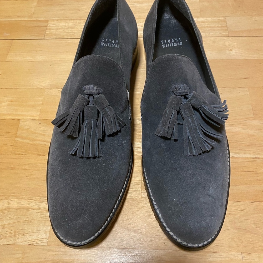 STUART WEITZMAN Guido Tassel Loafers Women's Gray Suede Slip On Flats 10 1/2 M